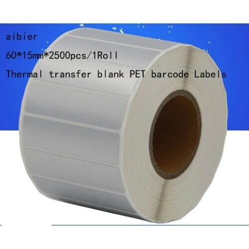 New AIBIER Waterproof paper 60*15mm*2500pcs/1roll Thermal transfer blank PET barcode Labels adhesive printed label sticker