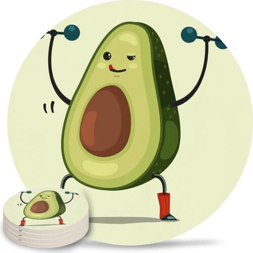 Avocado Barbell Cute Green Placemat Ceramic Drink Coasters Table Decoration Absorbent Moisture