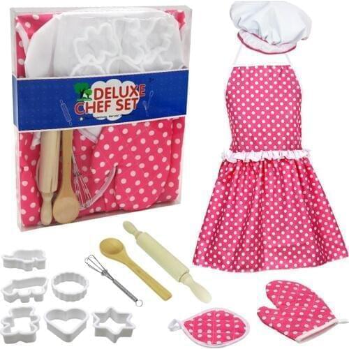 Complete Kids Cooking Baking Toy Set Role Plays Kitchen Utensils Baking Tools Cake Apron For Girls Kids Birthday Gifts
