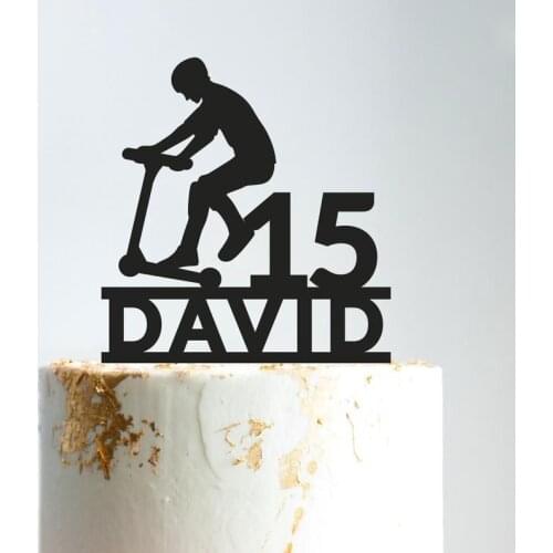 Custom Name Age Boy Playing Skateboard Silhouettes Cake Topper For Birthday Party Cake Decoration ,scooter birthday topper