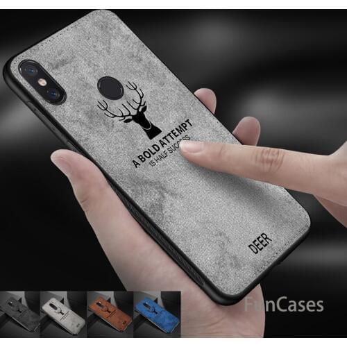 Luxury 360 Soft Tpu Edge Embossed Deer Cloth Phone Case For Xiaomi Pocophone F1 mi 8 5 6 my 8 mi6 mi8 Max 2 3 Canvas Shell Cover