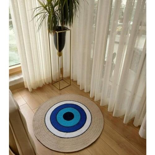 Hand-knitted evil eye pattern special design high quality and energizing handmade round carpet mat children teen room living roo