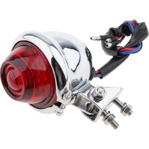 Motorcycle Chrome Housing Red LED Tail Brake Light Rear Signal Lamp Silver Houing 12 Volts For Chopper Bobber