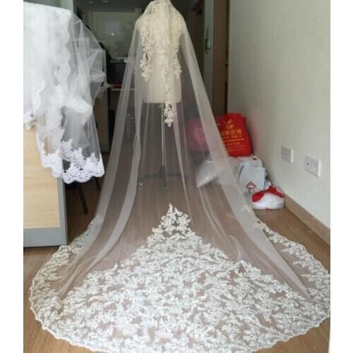 High-end cathedral 1 layer lace applique bride veil white ivory wedding veil &comb