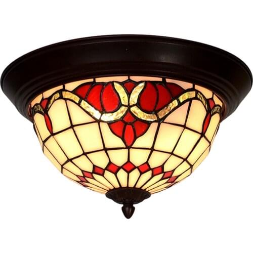 WYM 12" Tiffany Stained Glass LED Dimmable Ceiling Lamp, Baroque Style Vintage Flush Mount Light Fixture