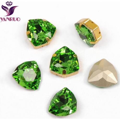 YANRUO 4706 Trilliant Peridot Point Back Sewing Rhinestones All For Handiwork DIY Jewelry Diamond Claw Setting