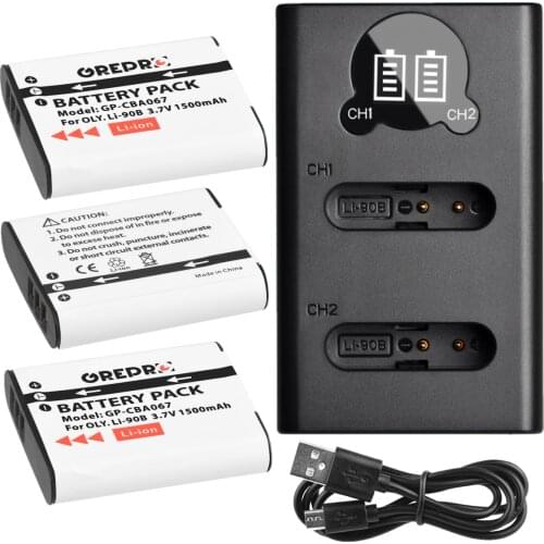 1500mAh Li-92B Li-90B Battery + Li 90B Li92B Charger with Type-c for Olympus Tough TG-5 TG-4 TG-6 TG-2 TG-1 SH-1 SH-2 SH-60 SH-5