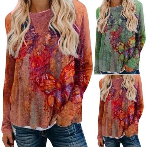Print T-Shirt Women 2021 Fashion Autumn Shirt Casual Loose Top Ladies O Neck Long Sleeve Tops Dropshipping