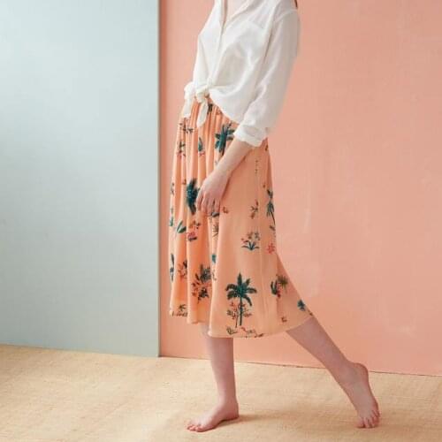 Women Viscose Pink Concoonut Printed Long Skirt - Elfbop Ladies Holiday Beach Casual Skirt