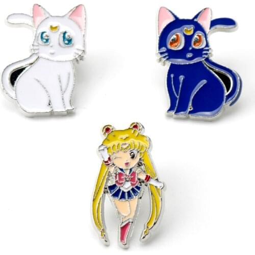 Japanese Cartoon Cat Luna Badge Pins Brooch The Cute Anime Animal Character Enamel Brooches Pins Cosplay Gifts