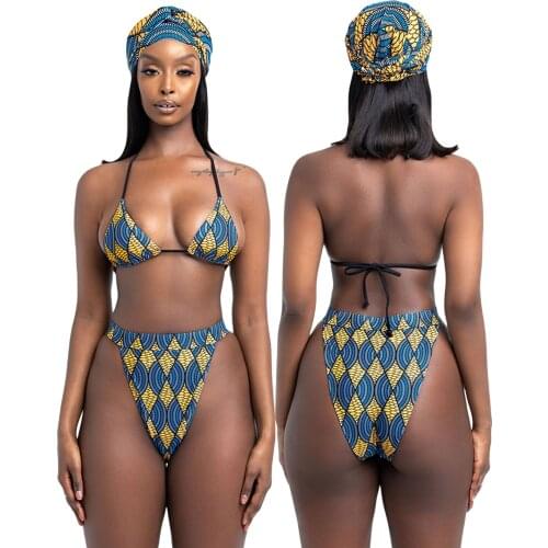 Womens Bikini Set, Sexy Print Lace-up Bra and Panty Swimsuit Two-piece Suit for Beach Vacation Swimming