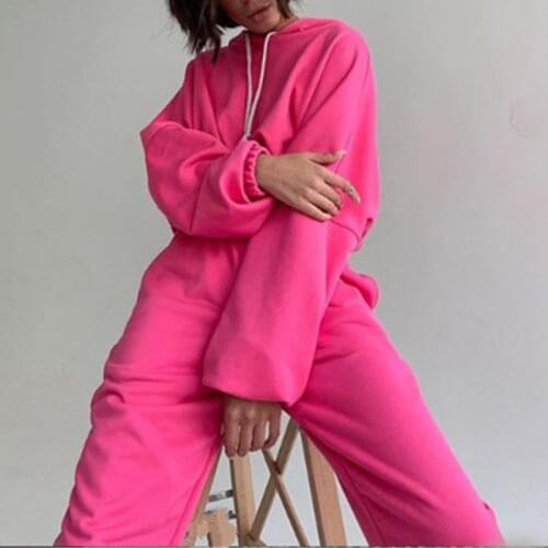 Solid Pullover Hooded Sweater Trousers Suits Women Lace Up High Waist Harem Pants Sets Female 2021 Summer Lady Sportwear Suit