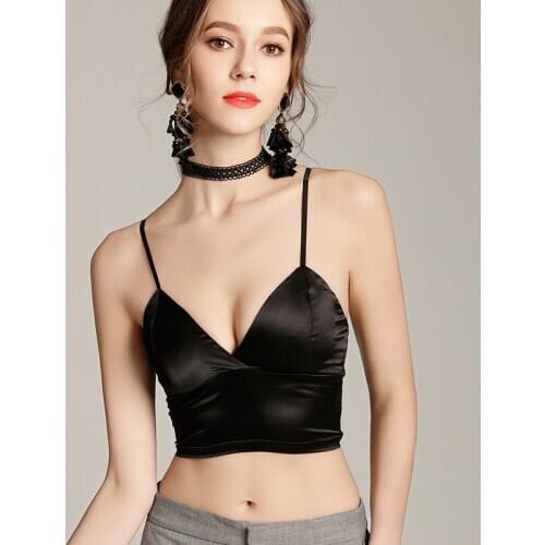 Elegant V Neck Setin Crop Top Women Vintage Silk Tank Top Club Party Short Cloth Ropa De Mujer