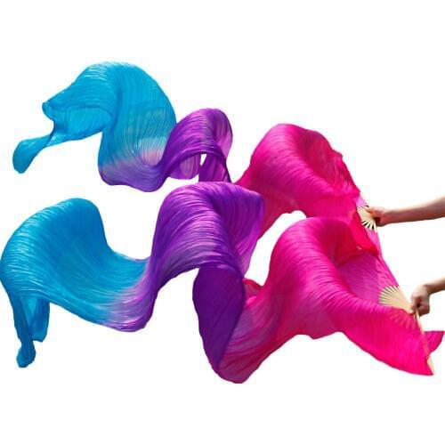 2018 female high quality Chinese 1 Pair of belly dancing fans cheap hot sale Rose+Purple+Turquoise silk veils dance fans