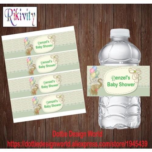 Rikivity 20Pcs Custom Elephant Baby Shower Water Bottle Wine Labels Candy Bar Wrapper Stickers Wedding Birthday Party Decoration