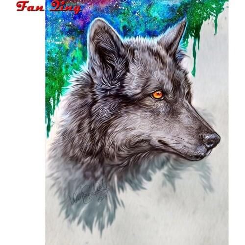 5D Diamond Painting Full Square Round Wolf Diamond Embroidery Rhinestones Pictures Diamond Mosaic Animal Home Decor