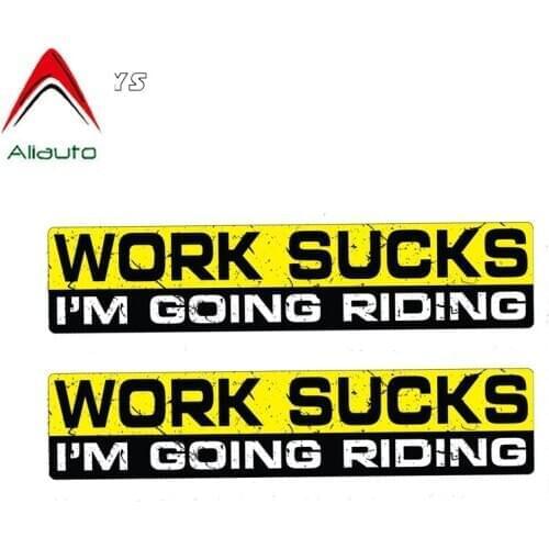 Aliauto 2 X Warning Car Sticker Creative Funny Work Sucks I Am Going Riding Decal Accessories PVC for VW Nissan Suzuki,15cm*10cm
