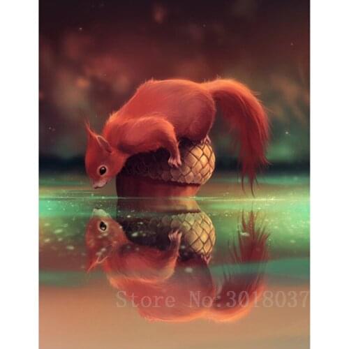 Diamant Diy 5D Diamond Painting Cross Stitch Squirrel Lying On Pine Cones Needlework Diamond Embroidery Full Diamond Decorative