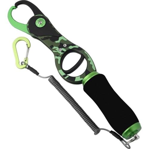 Aluminum Folding Fishing Lip Gripper Outdoor Hunting Grabber With Lanyard Cord Fish Equipment Fishing Tools