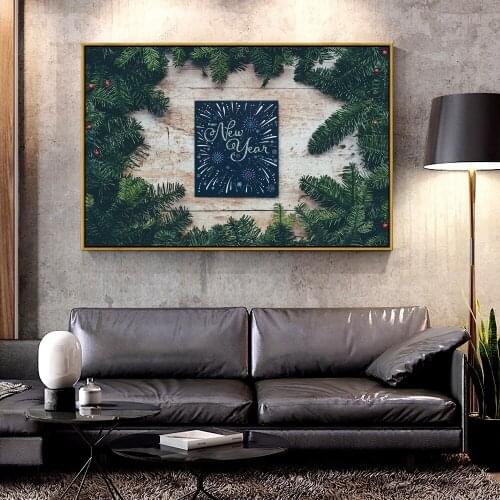 Artcozy Oil Canvas Painting new_year_postcard_branches_spruce For Home Decoration Wall Art