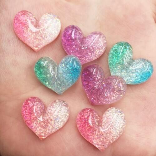 Glitter Resin Mix Kawaii Transparent Candy Colorful Heart Flatback Rhinestone 12 Pcs Scrapbook DIY Crystal Decor Figurine Craft