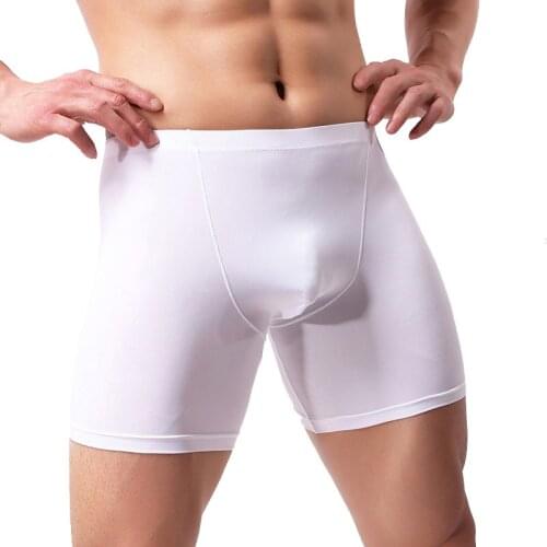Brand Men Boxer Panties Long Men Underpants Comfortable Ice Silk Underwear Male Sexy U Convex Penis Big Pouch Homme Boxershorts