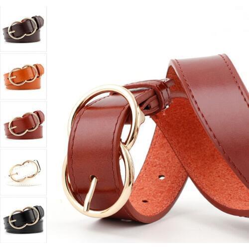 Unisex deduction side gold buckle jeans wild belts for fashion students simple New Circle Pin Buckles Adjustable Belt Decoration