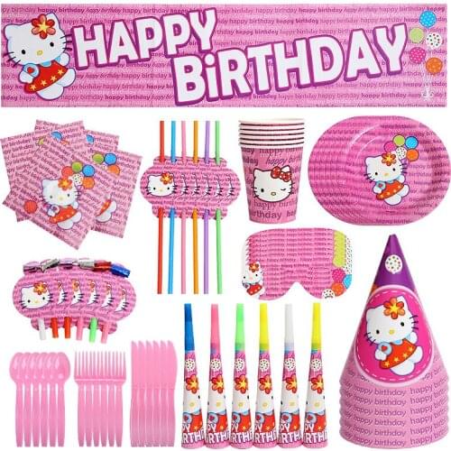 HelloKitty Theme Birthday Party Supplies For Girls Cup Plate Straws Naokins Baby Shower Decor birthday party Kid Gift