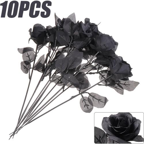 New 10pcs/Lot 50CM Artificial Black Rose Flower Halloween Gothic Flowers Wedding Home Christmas Party Fake Flower Decor