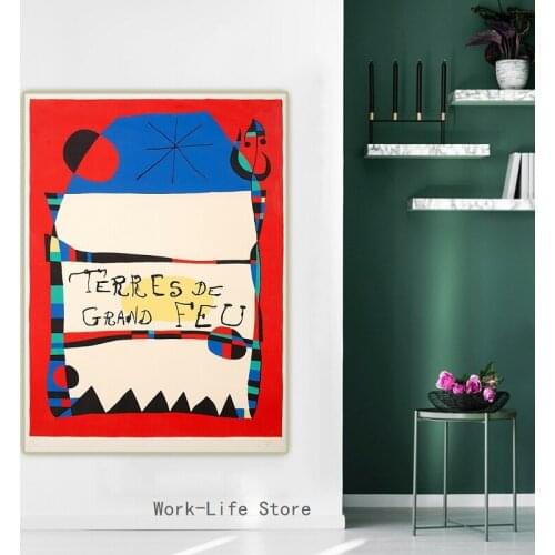 Canvas Oil Painting Joan Miro"Lands Of Great Fire Exhibition"Surrealism Aesthetic Poster Backdrop Home Room Decoration