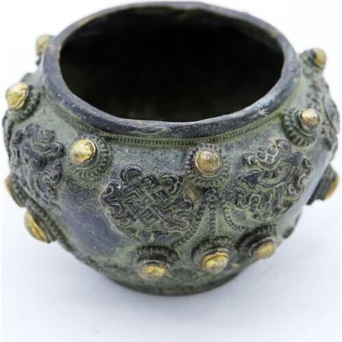 Chinese fengshui bronze gilt Double Dragon statue Tanks Crock pot bottle jar