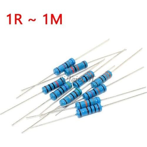50pcs/lot 1W Metal film resistor 1% 1R ~ 1M 2R 10R 22R 47R 100R 330R 1K 4.7K 10K 22K 47K 100K 330K 470K 1 2 10 22 47 100 330 ohm