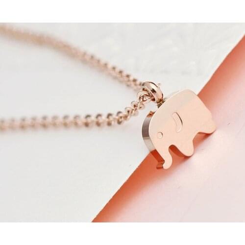 18KGP Rose Gold Color Titanium Steel Cute Mini Elephant Pendant Necklace Women Fashion 316L Stainless Jewelry (GN205)