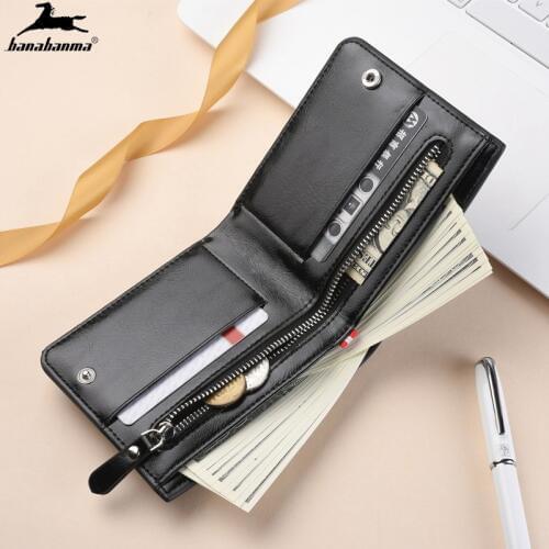 Mens Wallets Vintage Luxury Leather Brand Bilfold Men Wallet with Coin Bag Zipper Small Money Slim Purse Money Clip Wallet