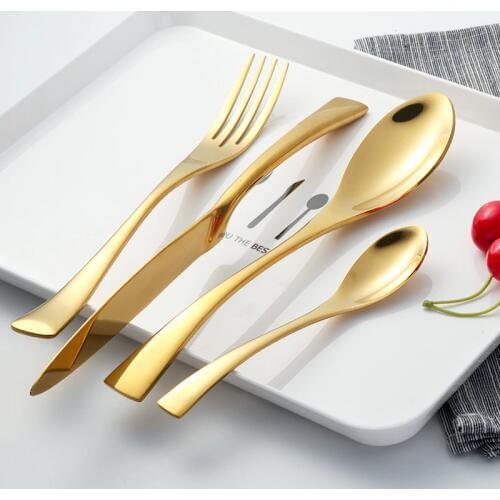 24piece Golden Cutlery Set High-Grade 18/8 Stainless Steel Steak Knife Fork Tablespoon Food Tableware 1set service 6person