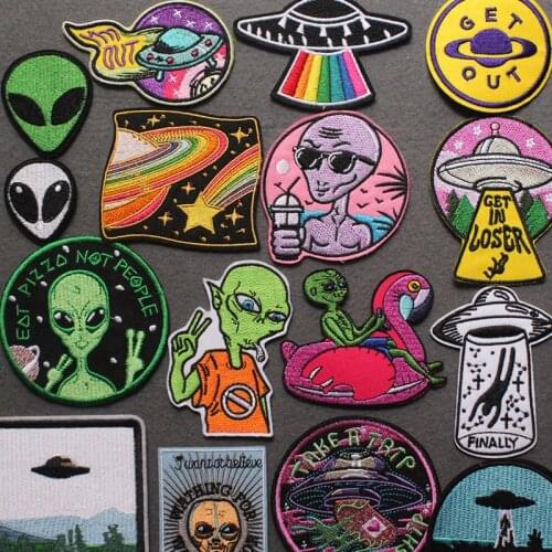 Embroidered Patch Alien UFO Patch Iron On Patches On Clothes Astronaut Patches Apparel Decor Heat-adhesive Patches For Clothing
