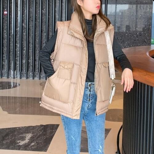 2021 New Shiny Cotton Vest Womens Short Korean Version of The Autumn and Winter Down Cotton Jacket Waistcoat Vest Bread Jacket