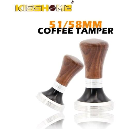 NEW 51/58mm Coffee Tamper Flat Base Stainless Steel Walnut Wood Espresso Powder Hammer Coffee Accessories For Barista Tools