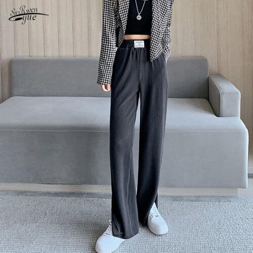 Autumn 2021 New Fashion Pants High Waist Pants Wide Leg Pants Straight Casual Pants for Women Solid Elastic Waist Pants 16441