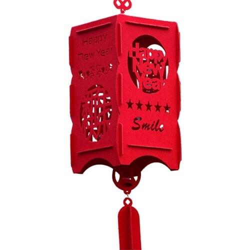 2021 New Style Chinese New Year Red Square Palace Felt Lantern Hollow Inlaid Spring Festival Decoration Party Festival Supplies