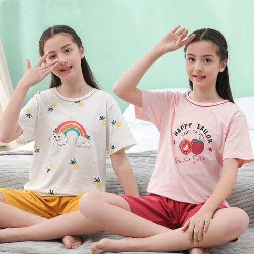 Kids Girls Sleepwear Summer Cotton Pajamas Sets Children Homewear for Boys Pyjamas Kids Nightwear 4-15Y Teenages Pijamas Clothes