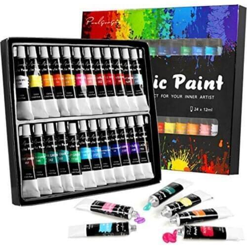 12ML Professional Acrylic Paint Set for Drawing 12/24 Colors Waterproof Fabric Paints Wall Pigment Set Art Supplies for Kid DIY