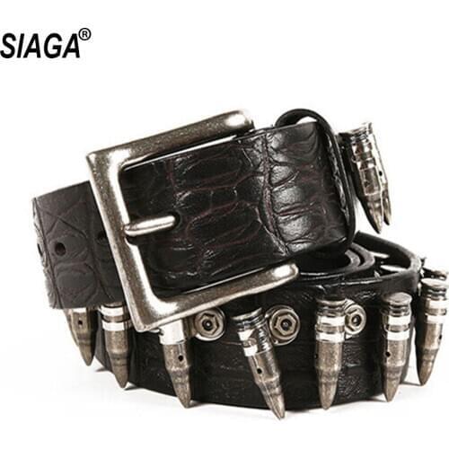Unisex Personalized Hip Hop Rock Metal Bullet Western Cowboy Accessories Cowhide Leather Belts for Women & Men 3.8cm SA023
