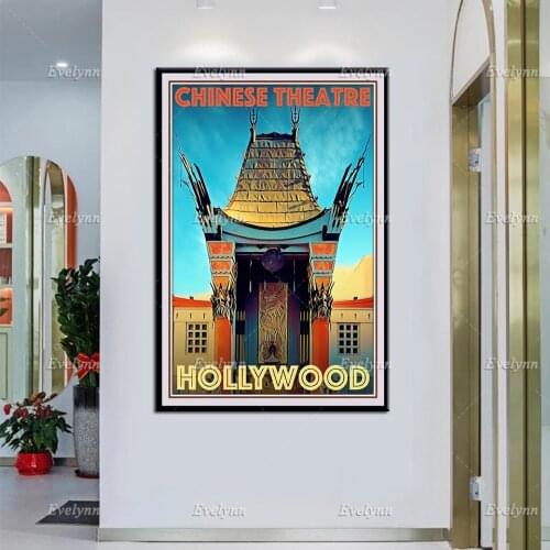 Retro Vintage Style Travel Poster Chinese Theatre Holywood Oil Painting Posters and Print on Canvas Wall Art Pictures Home Decor