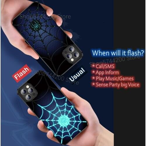Luxury Smart Dynamic Luminous Mobile Phone Cover For Apple iPhone XS 11 12 Pro Max X XR LED Light Spider Web Phone Case