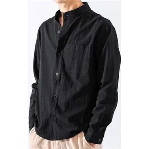 Mens Loose Harajuku Cotton Linen Shirt Long Sleeve Black White Shirt Mens Stylish Spring Plus Size Shirts Camisas de hombre