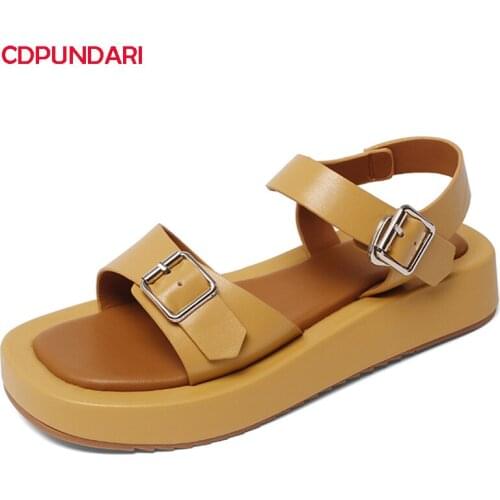 Fashion Buckle Genuine Leather Flat Platform Sandals Women Summer Casual Shoes Sandales Femmes 2021 Sandalias Mujer