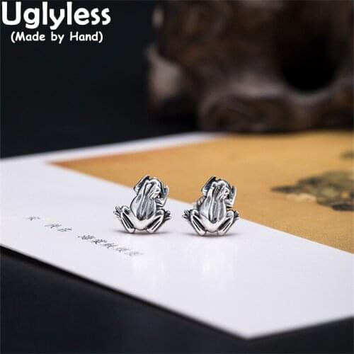 Uglyless MINI Frogs Studs Earrings for Women Western Cutural GOOD LUCK Gifts Jewelry 100% Real 925 Sterling Silver Frog Brincos