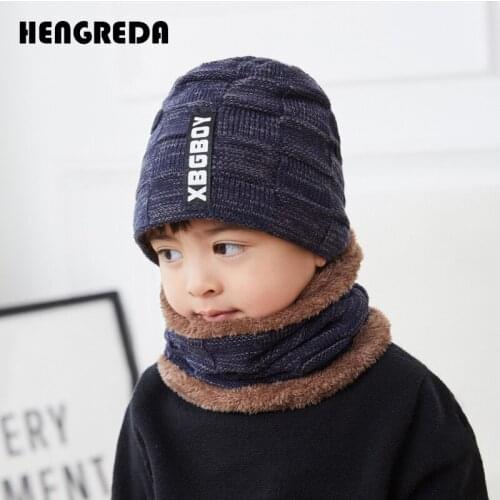 Child Winter Warm Hat Soft Wool Knitted Cap Neck Warmer Scarf Thick Fleece Lined Beanies Bonnet fit Boy Girl Children Balaclava