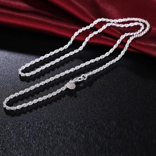 Pretty 925 Sterling Silver fine twisted rope 3MM chain Necklace for Women 16-24 Inches Fashion party Jewelry Holiday gifts